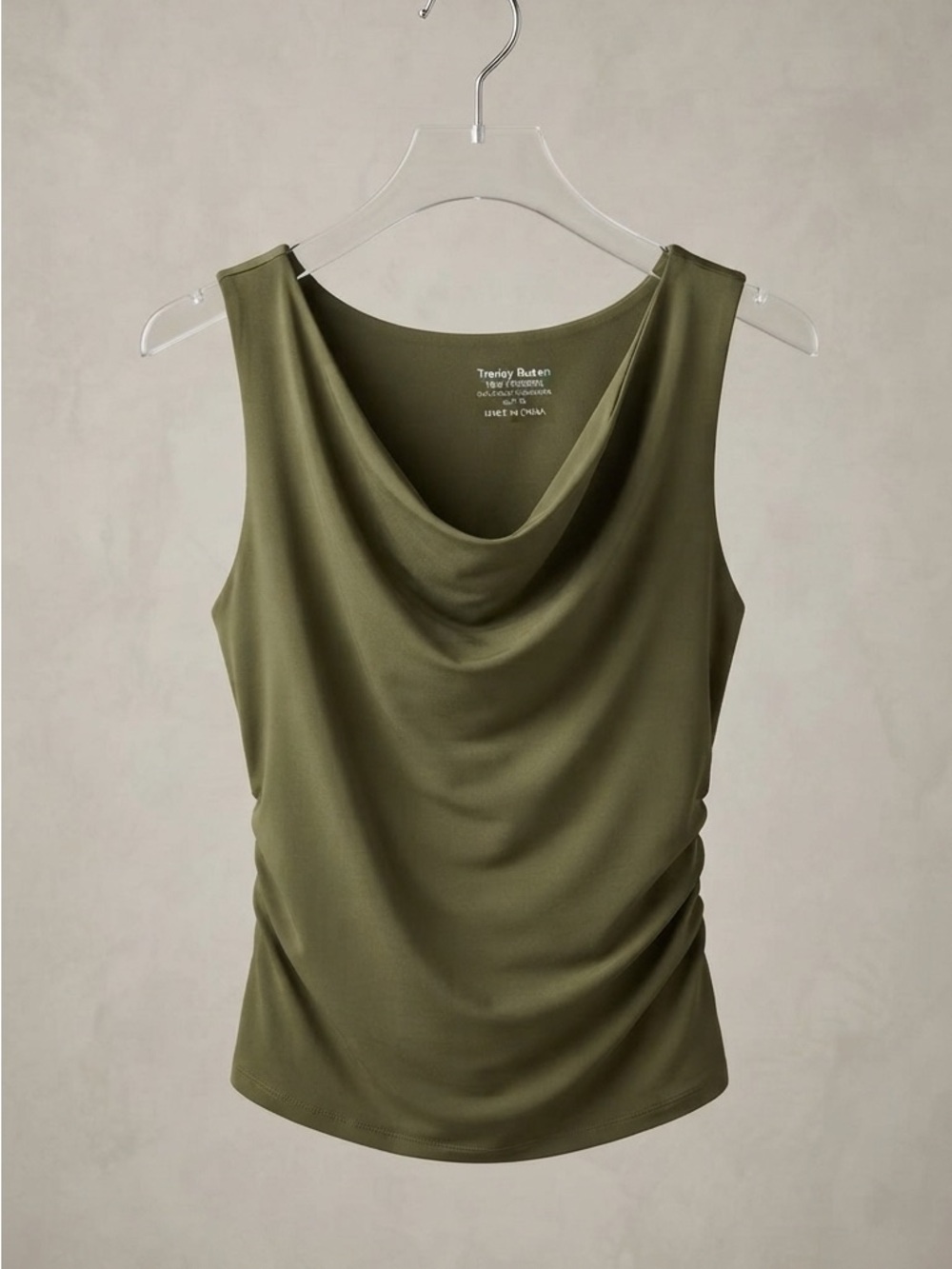 NWOT Draped Olive Sleeveless Cowl Neck Top